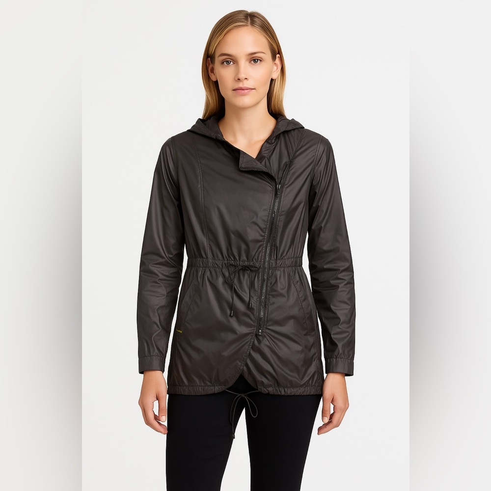 Soia & Kyo Charcoal Hooded Rain Jacket Small Lightweight Windbreaker Packable